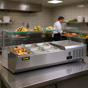 Table de préparation de sandwichs Vevor 40 pouces, 7,8 Qt, 1 bac 1 1/3, 4 bacs 4 1/6, 150W, bar à salades, acier inoxydable 304, réfrigération pour cuisine commerciale - Product Image 2