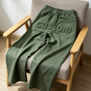 Pantalon de survêtement en coton vert personnalisé avec logo, taille élastique, imprimé caoutchouc en relief, décontracté, pour homme, style streetwear automne - Product Image 1