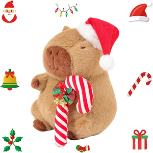 Peluche <span class=keywords><strong>de</strong></span> Capibara Suave y Adorable <span class=keywords><strong>de</strong></span> 9 Pulgadas Personalizable con Gorro <span class=keywords><strong>de</strong></span> Santa Claus y Bastón <span class=keywords><strong>de</strong></span> Caramelo, Decoración Navideña para Fiestas, Regalos para Niños - Product Image 1