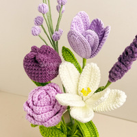 Bunga Rajut Buatan Tangan Grosir Buket Bunga Buatan Rajut Tulip Lavender Mawar Benang Dekorasi Rumah