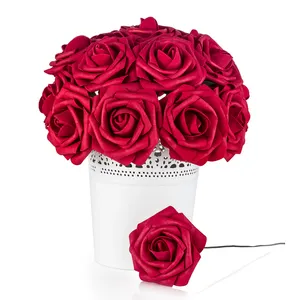 Kırmızı şarap güller vintage gerçek dokunmatik yapay çiçek uzun kök DIY düğün için centerpiece buket kek çiçek yapay düğün