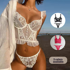 Conjunto de Lencería Sexy con Encaje en la Espalda, <span class=keywords><strong>Sujetador</strong></span> con Aro Delgado y Tanga - Product Image 1