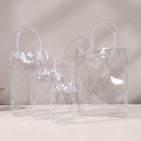 Sac fourre-tout en PVC transparent personnalisé en gros avec logo, sacs à poignée transparents pour cadeaux avec bouton