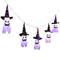 Decorazioni di Halloween, Accessori per Atmosfera Horror, Cappello da Mago con Luci LED, Bandiera Colorata, Pendente da Giardino