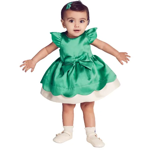 Custom satin summer fashion baby girls dresses emerald green special occasion dress set with bloomers toddler girls dresses