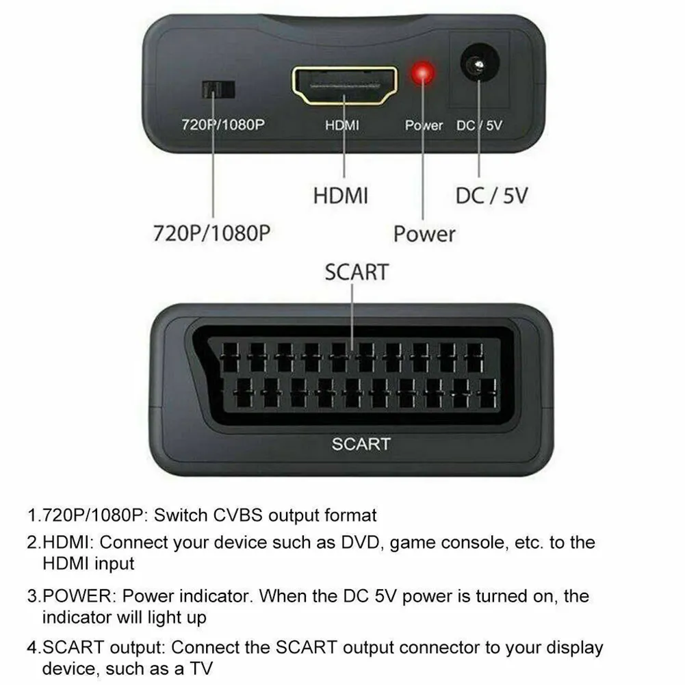 1080P Scart Naar Hdmi Converter Video Audio Adapter Upscale Av Signaal Hd Ontvanger Tv Dvd