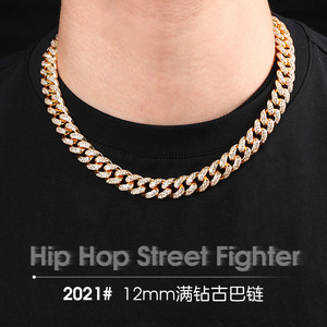 Estilo americano europeu de alta qualidade 12mm Hip Hop Cool Cuban Link Chain Colares para homens Full Diamond Alloy Fashion Chains - Product Image 4