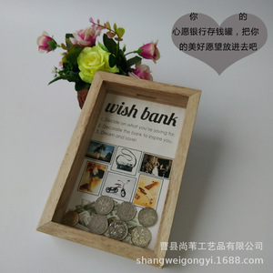 Wooden Wish Bank Photo Frame 22cm Rectangle Removable <b>Shelf</b> Home Decoration - Product Image 2