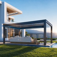 Pergola bioclimatique moderne pour jardin extérieur, imperméable, rétractable, motorisée, avec toit à lames orientables