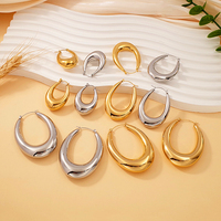 Joyería de acero inoxidable minimalista de moda clásica, venta al por mayor, pendientes de aro huecos gruesos impermeables chapados en oro de 18 quilates sin deslustre
