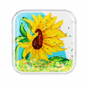 Aimant de réfrigérateur personnalisé en acrylique avec sable mouvant, motif floral tournesol, aimant liquide à paillettes, OEM/ODM en gros - Product Image 5