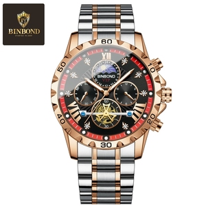Reloj de Pulsera BINBOND para Hombre, Diseño Moderno, Acero Fino, Marca Original, Cuarzo, Cronógrafo, Fase Lunar, Resistente al Agua - Product Image 5