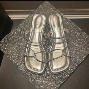 Women's French Style <b>Silver</b> <b>Flat</b> <b>Sandals</b> 2026 New Arrival Summer Lightweight Comfort Outdoor Square Toe with Fairy Like Charm - Product Image 1