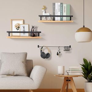 Étagères flottantes murales, étagères murales en bois, ensemble de 2 pour chambre à coucher, salle de bain, salon, rangement de cuisine - Product Image 3
