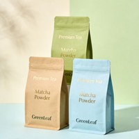 Sachet Doypack en papier kraft biodégradable refermable pour emballage de thé Matcha avec impression dorée personnalisée