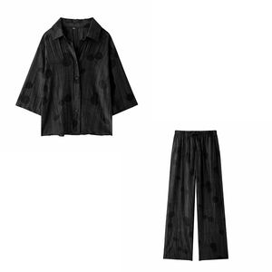 Summer New Jacquard Loose Shirt Straight <b>Pants</b> Women's Casual 2-piece Set Fashion - Product Image 4