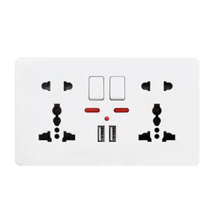 Stopcontact Dubbele Universele 5 Gat Geschakeld Outlet 2.1A Dual Usb Charger Poort Led Indicator Wit