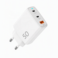 Adaptateur secteur Cantell 50W double Type-C 1 port USB-A, chargeur mural EU US UK, 25W PD, 25W QC3.0, adaptateur Type C, chargeur GaN 50W