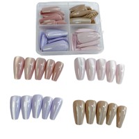 Capsules d'ongles amovibles en ABS à couverture complète, 4 couleurs assorties, motif œil de chat, avec designs étoilés lumineux
