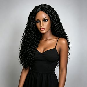 Perruque Lace Front Longue Bouclée Style Afro-Américain, Petites Boucles Tubulaires Bombées, Cheveux Synthétiques <span class=keywords><strong>Haute</strong></span> <span class=keywords><strong>Température</strong></span> - Product Image 3