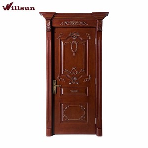 Fantaisie en bois <span class=keywords><strong>massif</strong></span> sculpté à la main en relief fleur simple porte avec cadre - Product Image 1