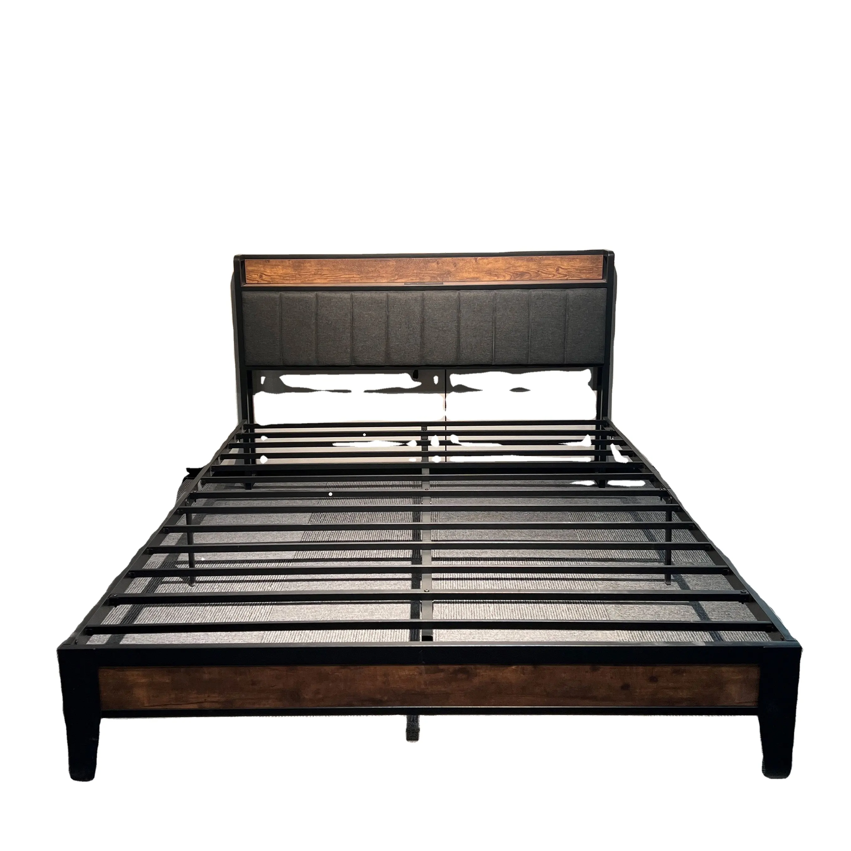 2024 rustico stile industriale struttura in acciaio del letto con la testiera di legno piede boardmetal letto framemetal telaio del letto