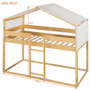 Cama litera estilo cabaña de madera para niños con escalera y tienda de campaña, color caqui, muebles de dormitorio - Product Image 4