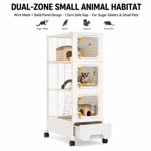 Gabbia per piccoli animali a 3 livelli in acciaio inossidabile con vassoio estraibile, design a colonna singola, pannello solido in rete metallica per teca per petauri dello zucchero - Product Image 1