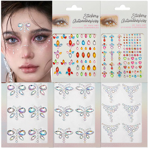 Adesivi per il Viso 3D Autoadesivi a Forma di Farfalla, Cuore, Luna, Stella, Strass Acrilici e Perle per Festival Musicali - Product Image 3
