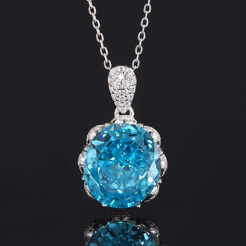 Ice Flower cut aquamarine pendant with cross chain