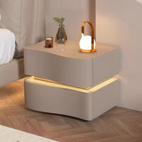 Table de chevet multifonctionnelle en bois massif avec chargeur sans fil et lumière LED, table basse de salon, table de chevet mobile