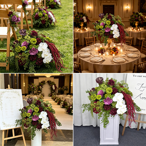 Composition florale artificielle en soie vert bordeaux, orchidées blanches, guirlande florale moderne faite à la main, décoration de cérémonie de mariage et panneau de bienvenue - Product Image 2