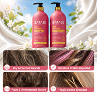 Kit de Soins Capillaires à la Kératine OEM Marque Privée pour Cheveux Abîmés – Réparateur, Après-Shampoing et Masque pour un Contrôle des Frisottis et une Chevelure Lisse