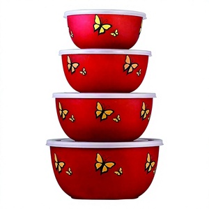 Ensemble de prix de gros de bols en acier inoxydable avec revêtement en plastique, allant au micro-ondes, avec un motif papillon - Product Image 1
