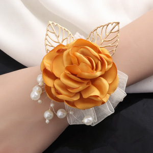 WIFELAI-A Wedding Wrist Corsage Pink Rose Gold Leaves <b>Pearl</b> Bracelet For Bride Bridesmaid Party Accessory XH506 - Product Image 3