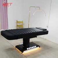 Cama de Masaje de Cuero Negro de Lujo para Salón de Belleza, Cama Eléctrica Plegable para Tratamientos Faciales y de Pestañas
