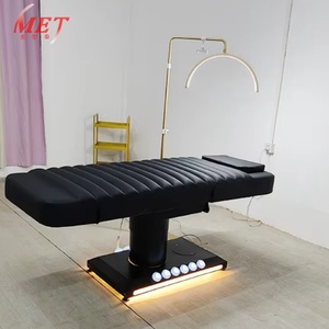 Cama de Masaje de Cuero Negro de Lujo para Salón de Belleza, Cama Eléctrica Plegable para Tratamientos Faciales y de Pestañas - Product Image 4