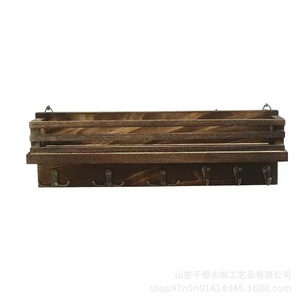Wooden Wall Mounted Key And Mail Rack With <b>Hooks</b> For Living Room Storage Organizer Rectangle Shape 2 Layer <b>Shelf</b> - Product Image 5