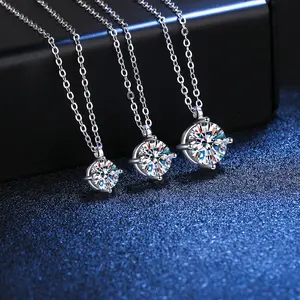 Fine 1 Carat 925 Sterling Silver Engagement Necklace Jewelry Women Platinum Plated Wedding Moissanite Necklace