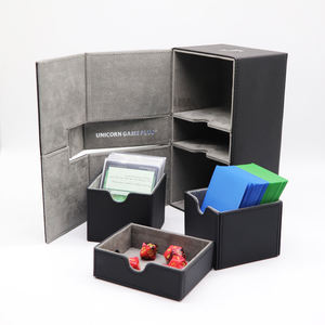 Nieuwe Textuur 200 + Kaartspel Deck Box Premium Pu Lederen Zwart Twin Flip Tray Vierkant Opvouwbaar Ontwerp - Product Image 1