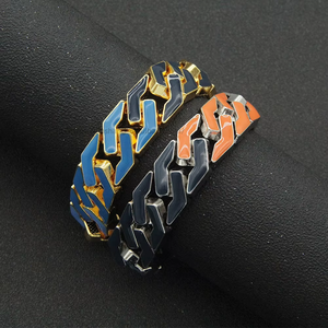 Locomotive Colorful Wide <b>Cuban</b> Bracelet Bracelet, Hipster Nightclub Hip-hop Decorative Bracelet Tanjing - Product Image 2