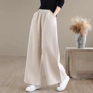 Women's Cotton Linen Fleece <b>Lined</b> Wide Leg <b>Pants</b> Loose Fit Warm Thickened Casual Floor Length Trousers Autumn Winter Style - Product Image 4