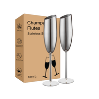 Set Gelas Anggur Mewah Logam Stainless Steel 18/8 2 Buah 250ml Anti Pecah Bebas BPA Emas untuk Pesta Pernikahan