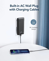 Cargador de viaje portátil Paquete de batería Cargador de pared de enchufe de CA plegable y cable incorporado Banco de energía 2 en 1 10000mAh