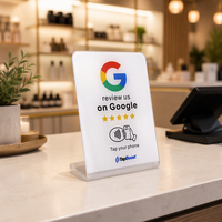 Carte NFC personnalisée 13,56 MHz RFID NFC 424DNA pour avis Google et support en acrylique, affichage programmable par tapotement pour avis sur les réseaux sociaux avec code QR