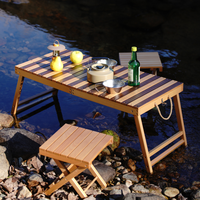 Ensemble table et chaises pliantes en bois de hêtre, robuste et portable, design artisanal, pour le camping, les pique-niques et la détente en plein air