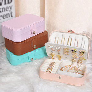 Portable Jewelry Box 7 Inch PU Material Button Closure Lightweight Storage Case For Earrings Necklaces Rings Lady Style - Product Image 1