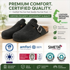 Sabots en daim de vache pour femmes avec imprimé et boucle, à enfiler, bout fermé, semelle extérieure en EVA, pour toutes les saisons - Product Image 5