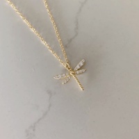 Collar de latón chapado en oro de 14K con colgante de libélula de circonita y cadena de bambú, diseño delicado y exclusivo, regalo al por mayor Woying