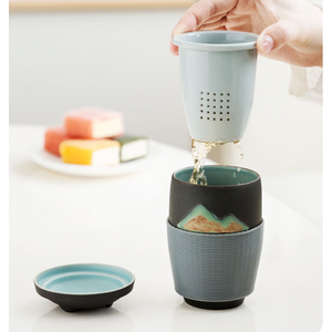 Taza de Té de Cerámica de 9.5oz/280ml, Estilo Japonés con Montañas en Relieve, Taza de Viaje con Infusor y Tapa, Excelente Regalo para Amantes del Té - Product Image 4